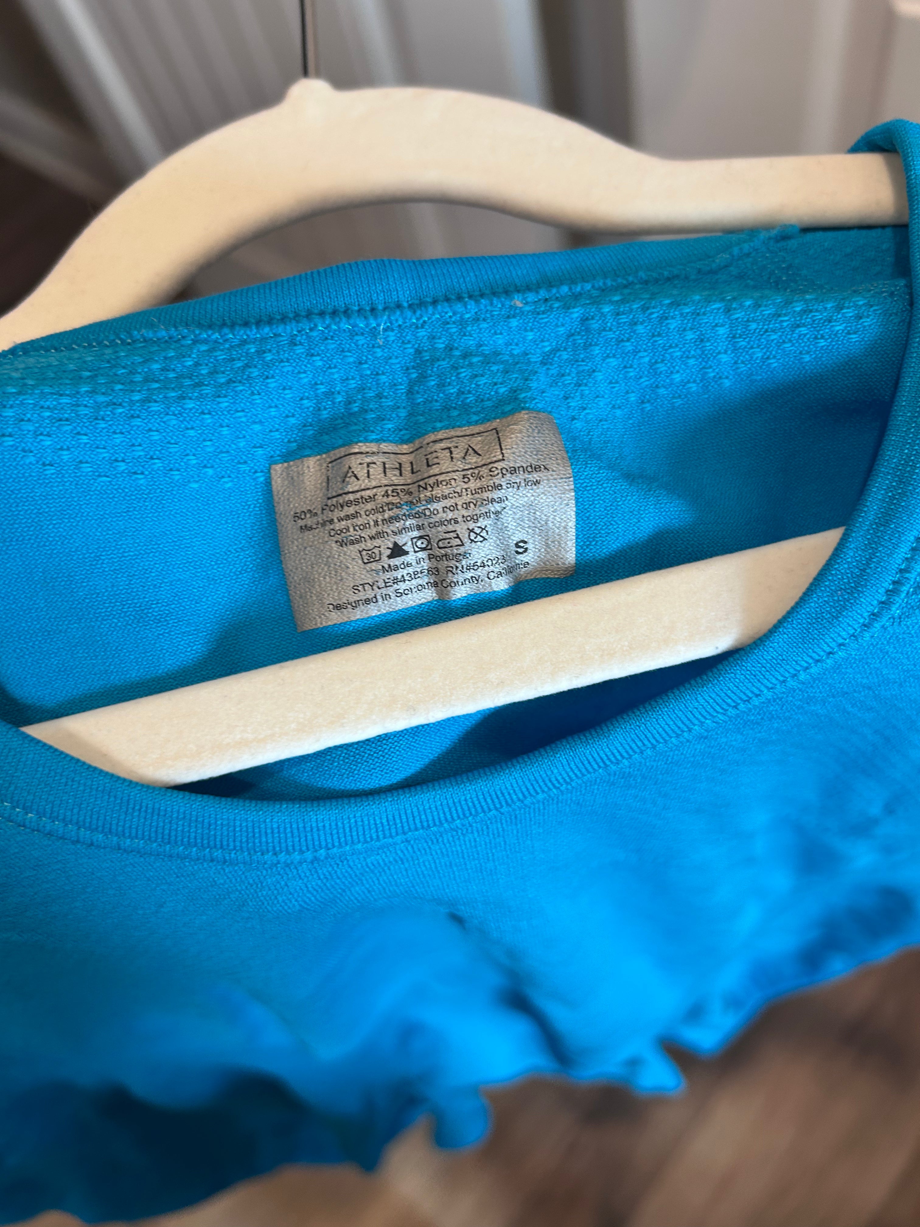 Athleta Fastest Track Compression Ruched Shirt Turquoise