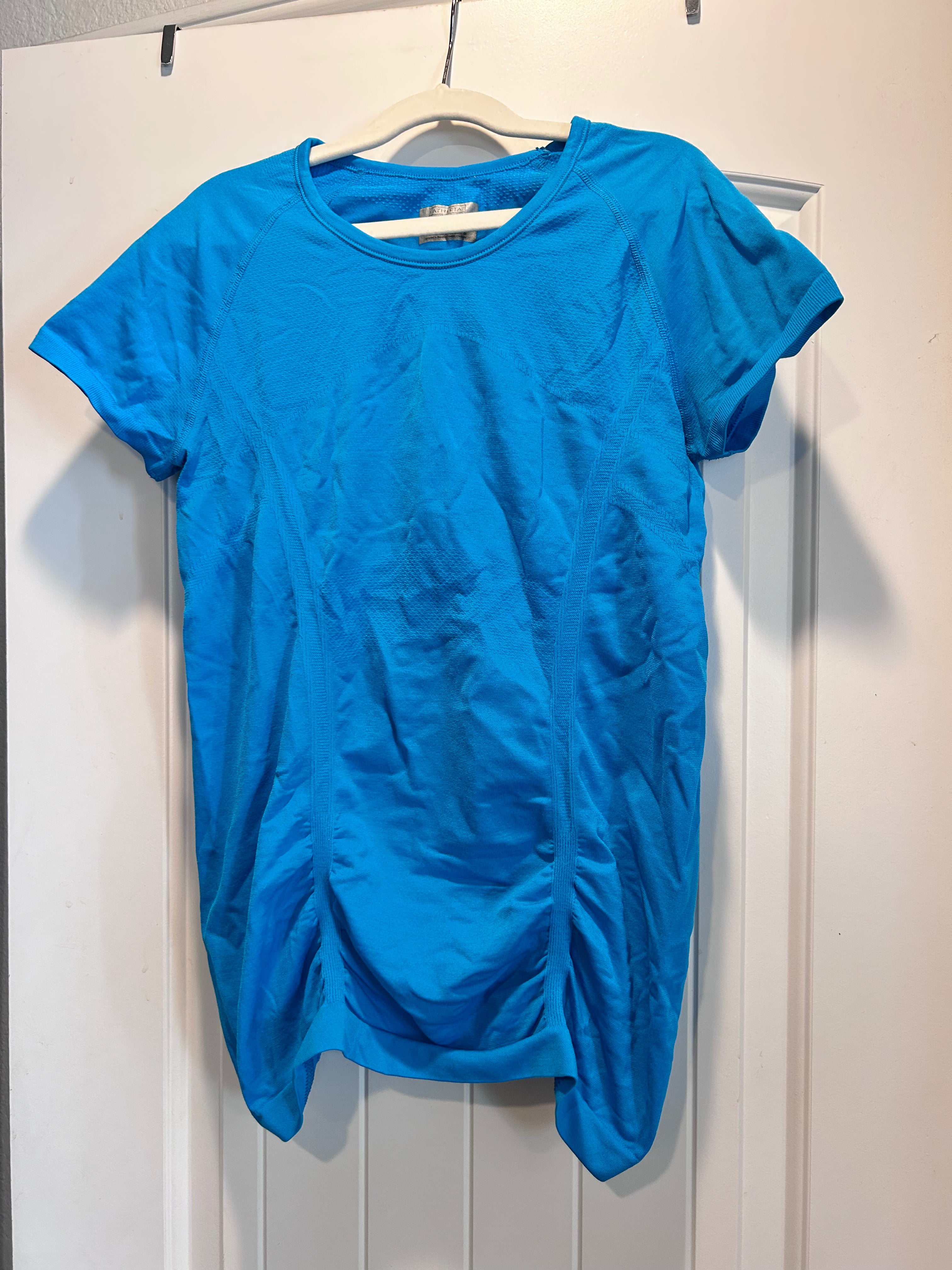 Athleta Fastest Track Compression Ruched Shirt Turquoise