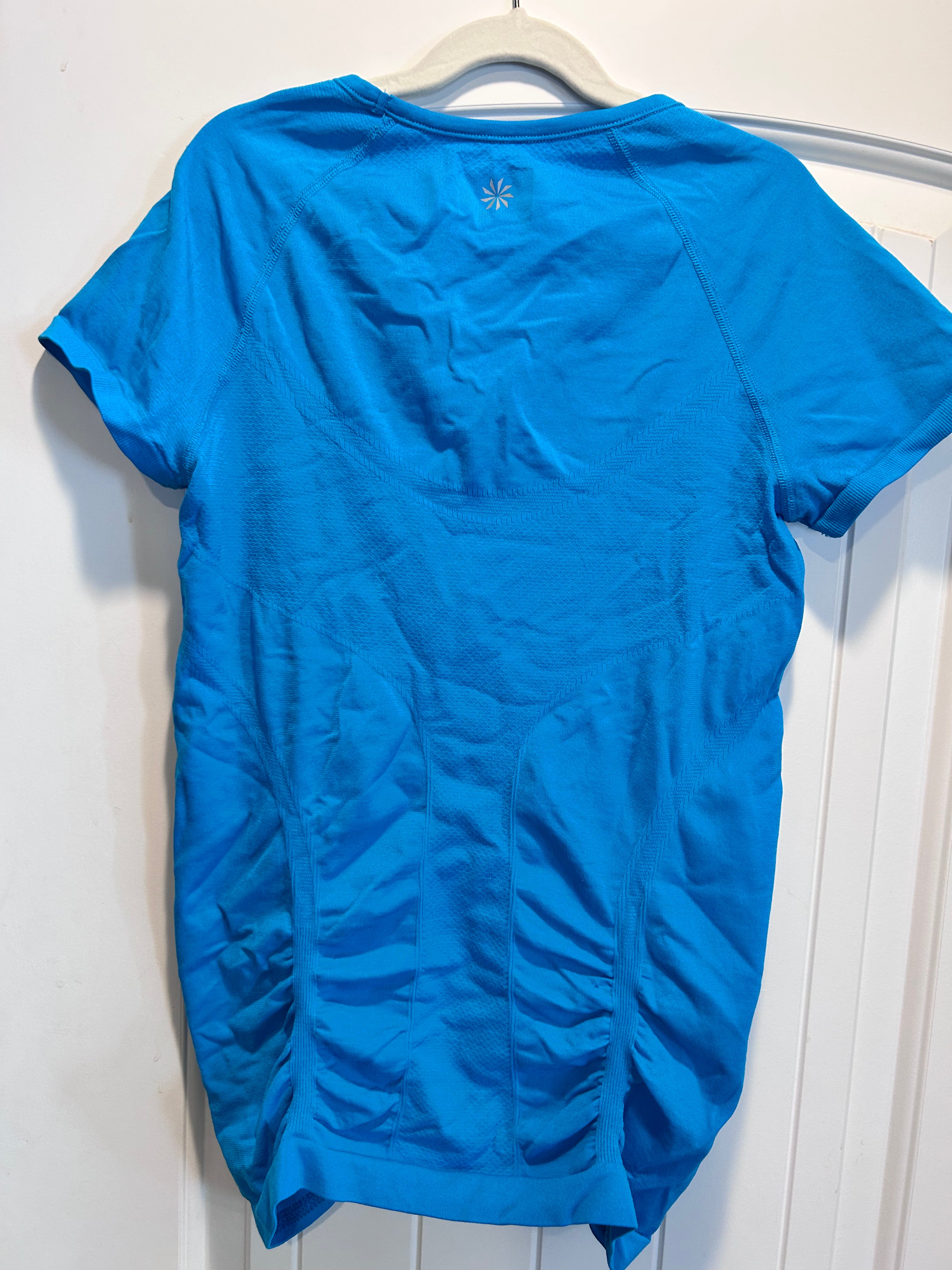 Athleta Fastest Track Compression Ruched Shirt Turquoise