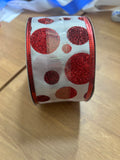 New 2.5" Red & White Dot Wired Ribbon