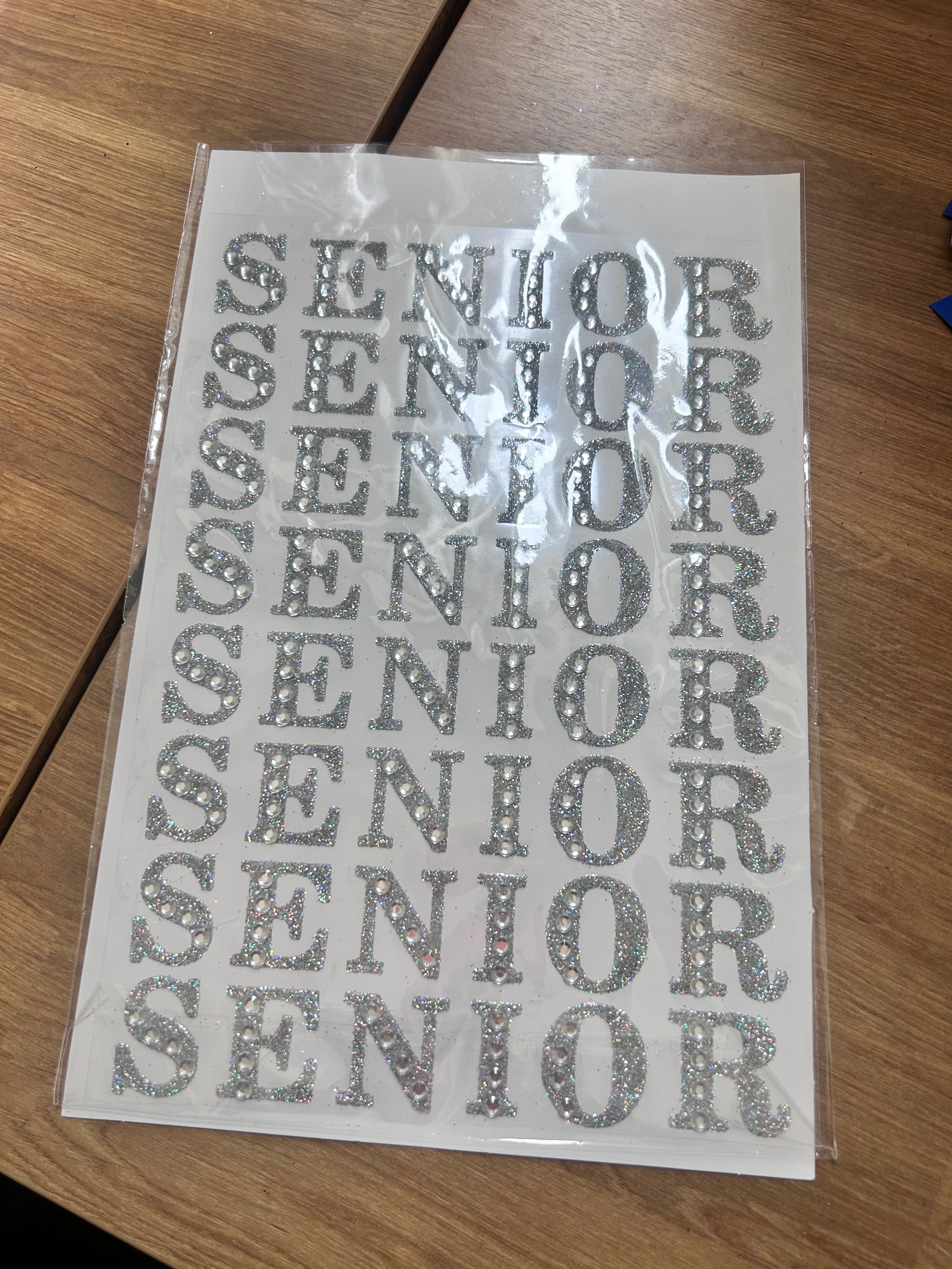8ct-  Silver 1" SENIOR Stickers (pkg opened)