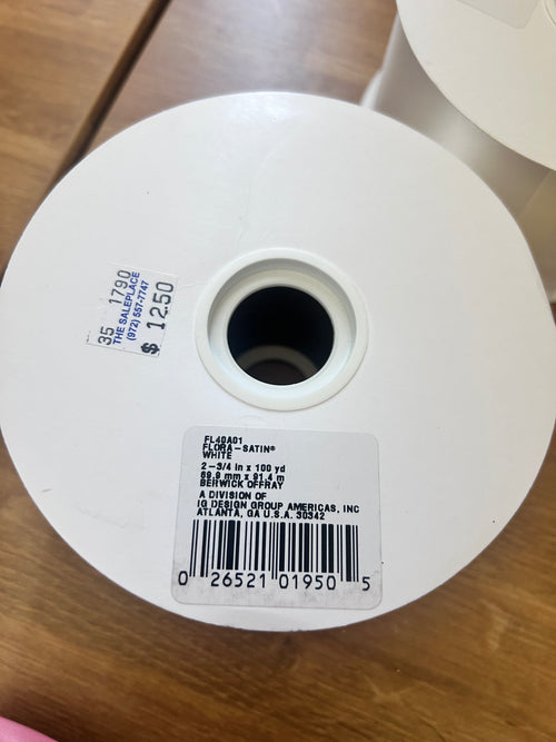 2 NEW Rolls White Flora-Satin Polypropylene Ribbon
