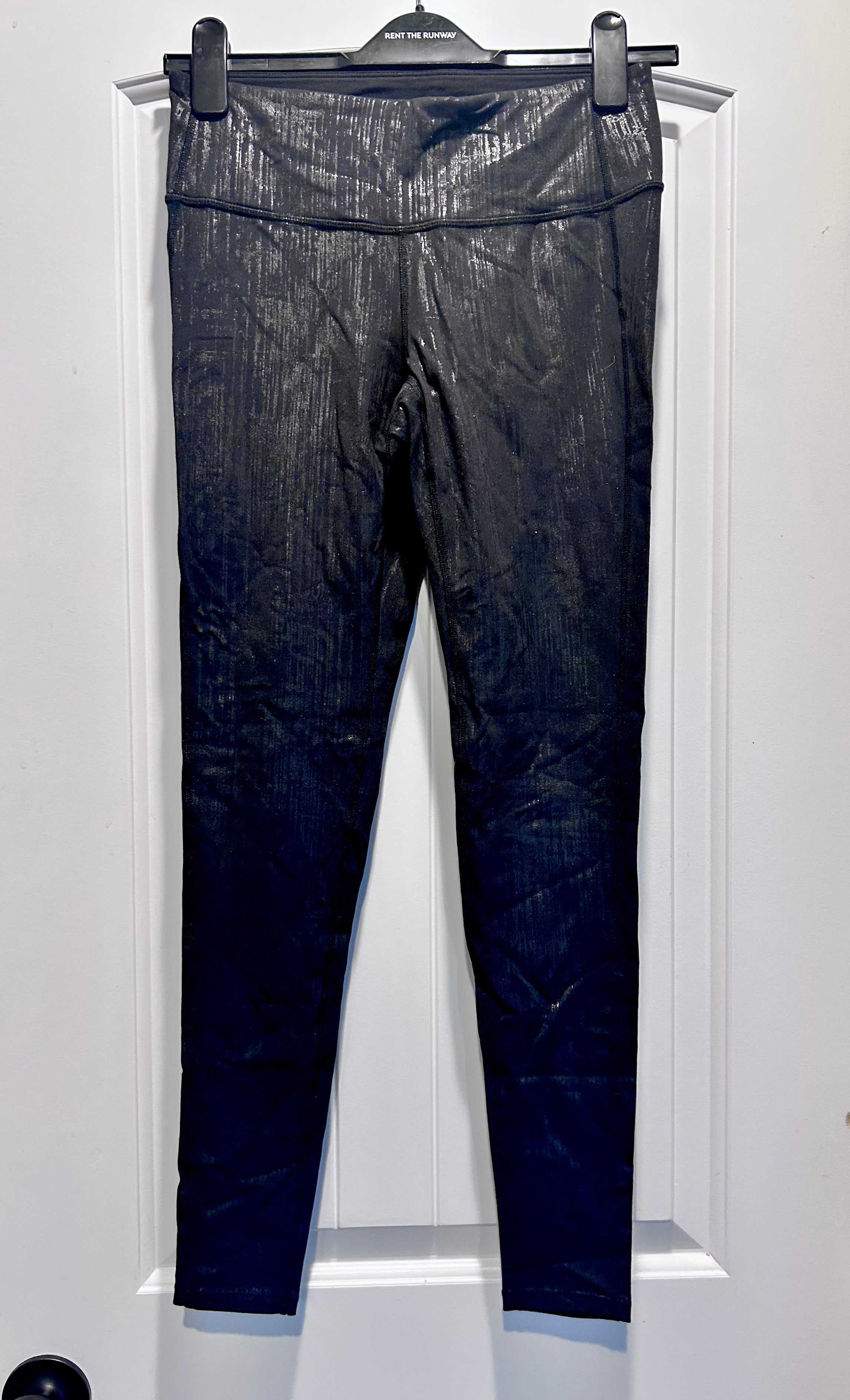 Athleta Chaturanga Metallic Black Crackle Leggings