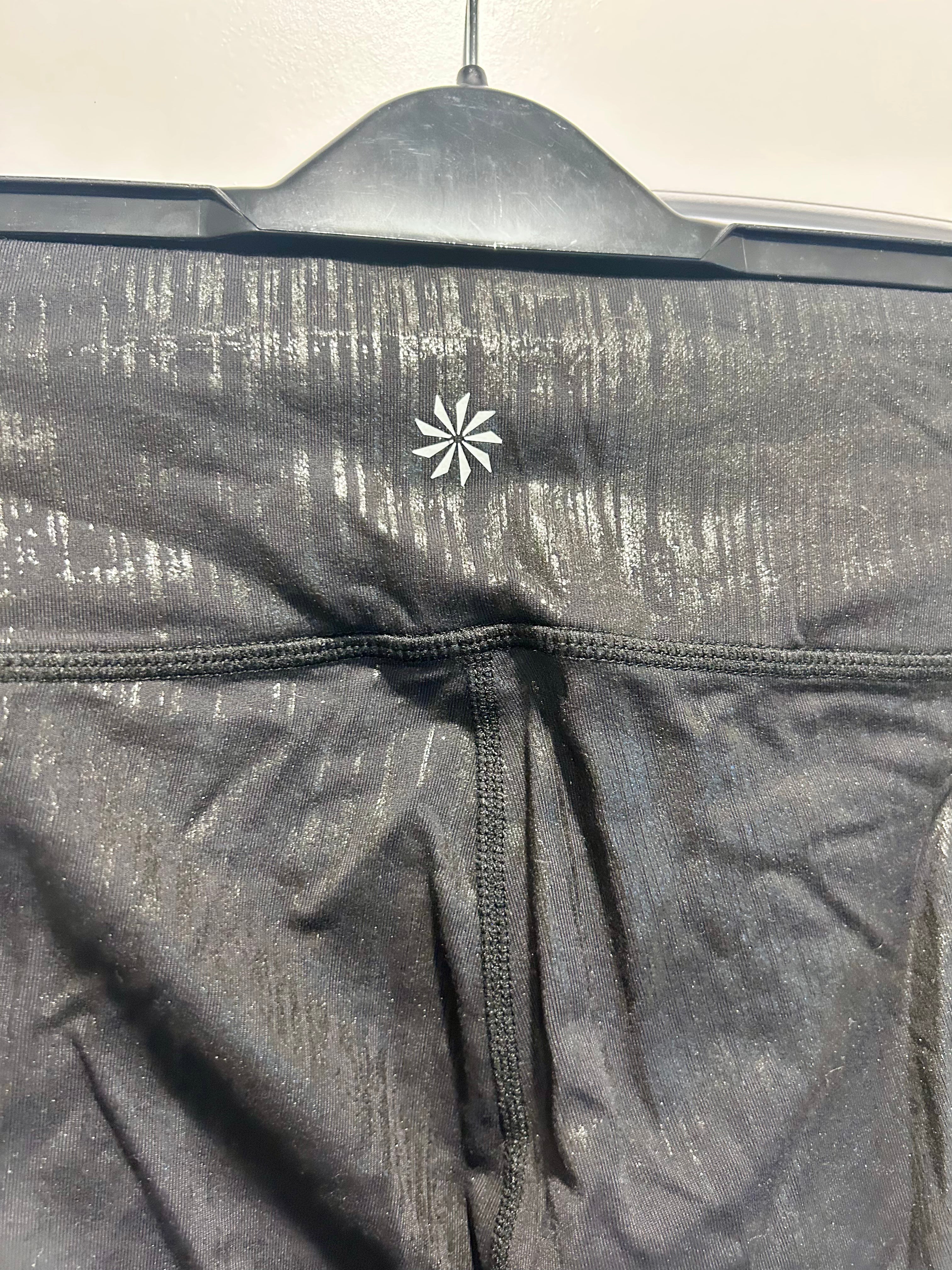 Athleta Chaturanga Metallic Black Crackle Leggings