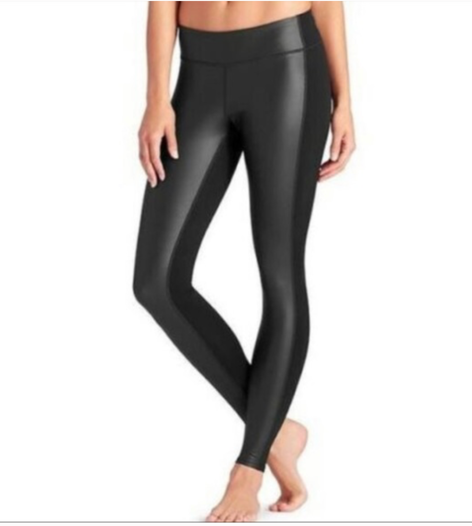 Athleta Women's High Rise Gleam Faux Leather Black Leggings