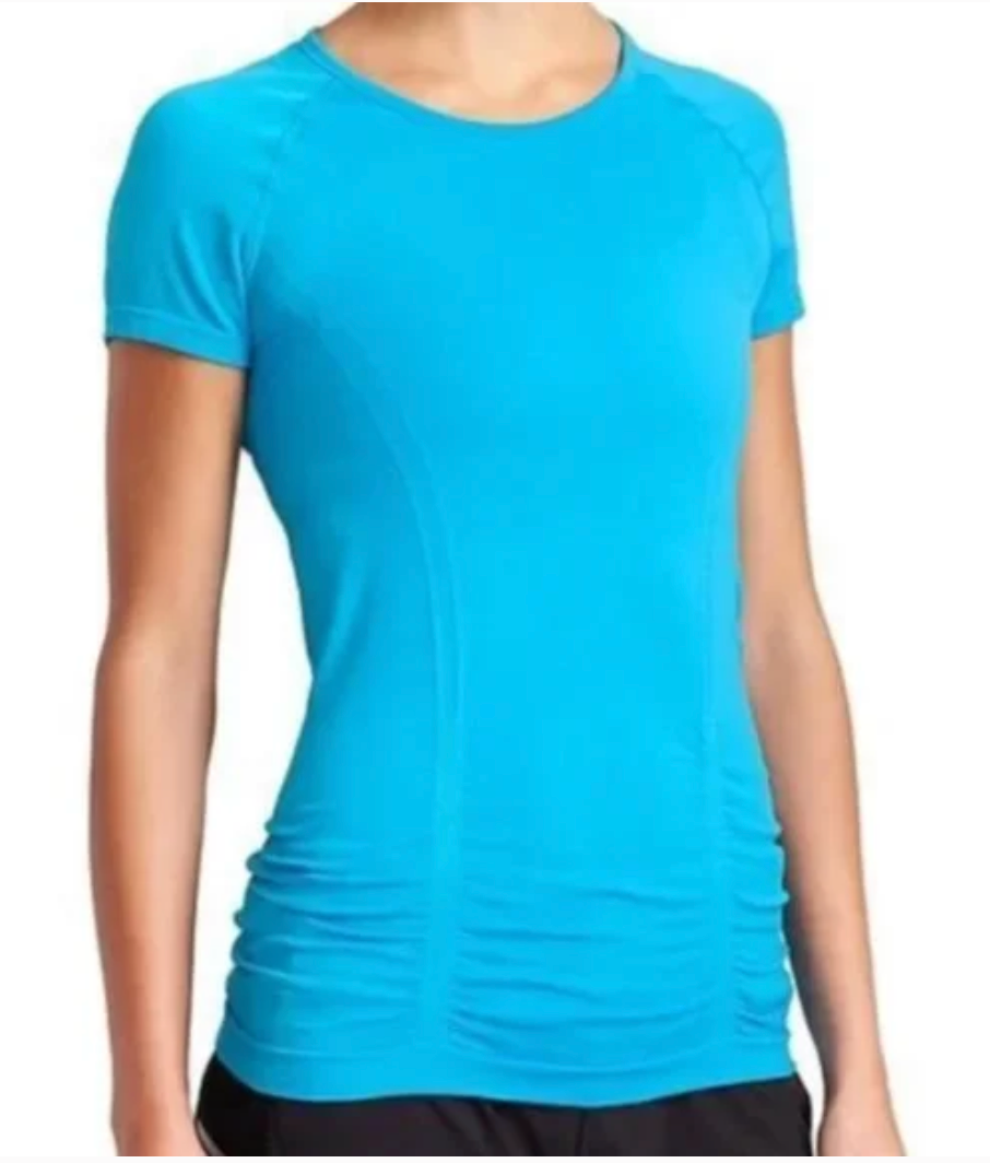 Athleta Fastest Track Compression Ruched Shirt Turquoise