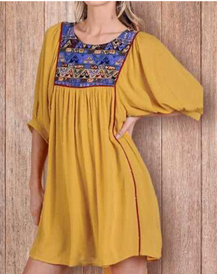 Umgee Western Star Smocked Tunic Dress/Top