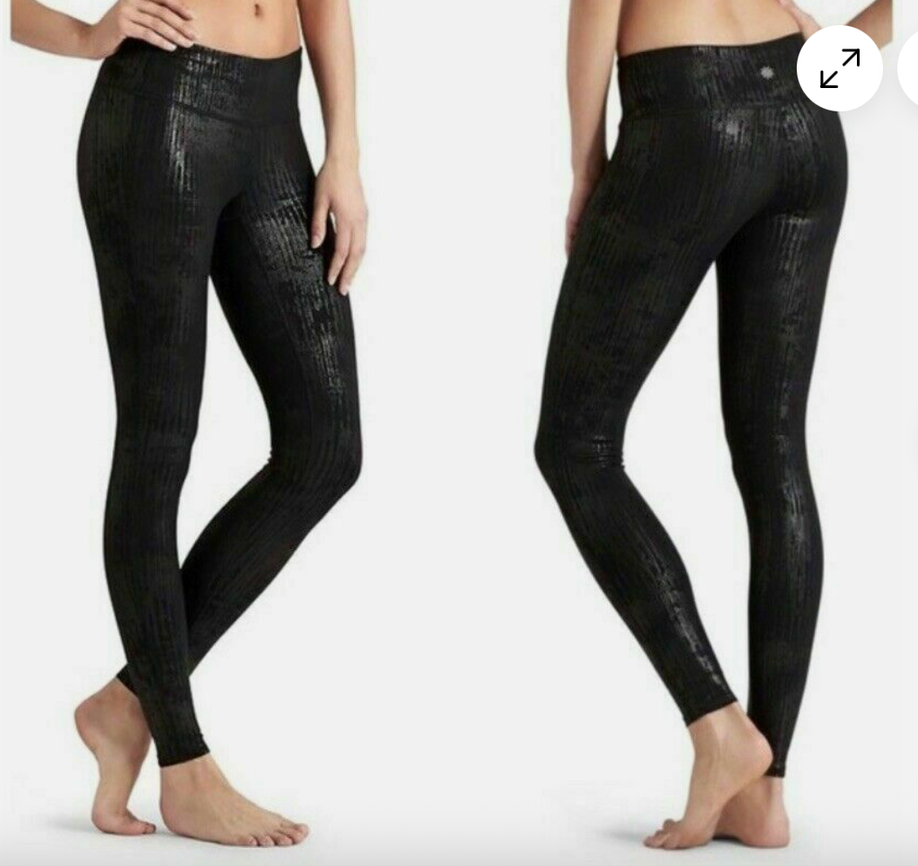 Athleta Chaturanga Metallic Black Crackle Leggings