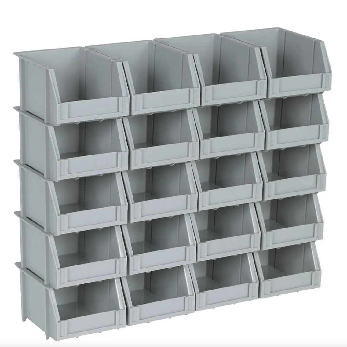 Used- 20pc Plastic Storage Bin w Rails