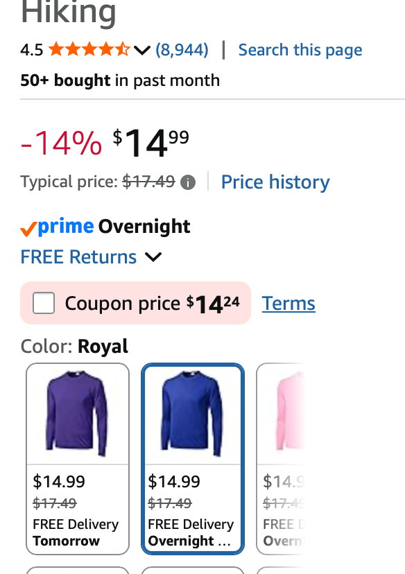 New in Package- Men's Long Sleeve Moisture Wicking Athletic Shirt, Dry Fit Long Sleeve UV Protection