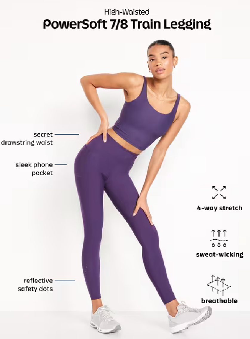 Old Navy Go Dry Powersoft Active Leggings- Purple Plum