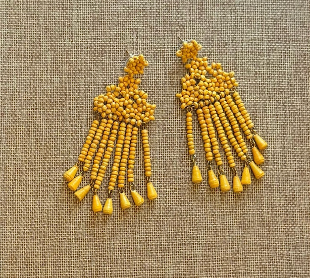 Noonday Duchess Beaded Earrings Yellow Handmade in Uganda