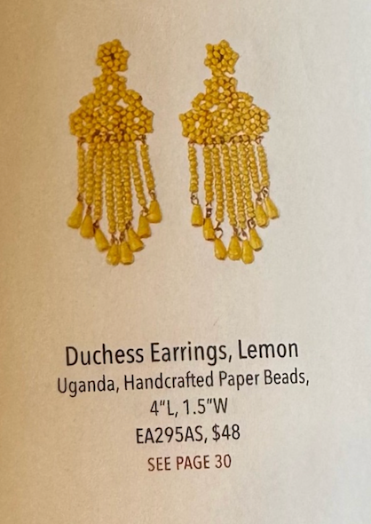 Noonday Duchess Beaded Earrings Yellow Handmade in Uganda