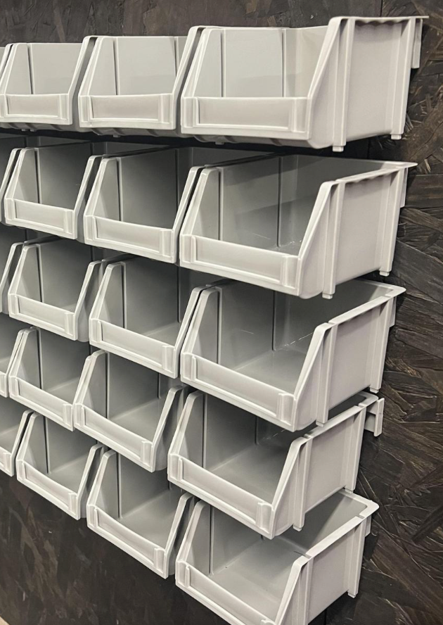 Used- 20pc Plastic Storage Bin w Rails